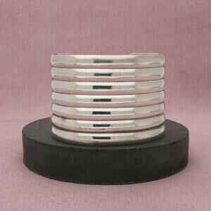 sterling silver vintage hand crafted wide ribbed cuff bracelet size 6.5in